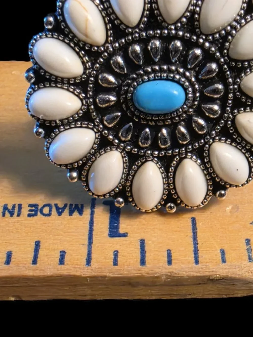 SCARF SLIDE Turquoise & WHITE stones Concho style NEW by Ornaments Collection